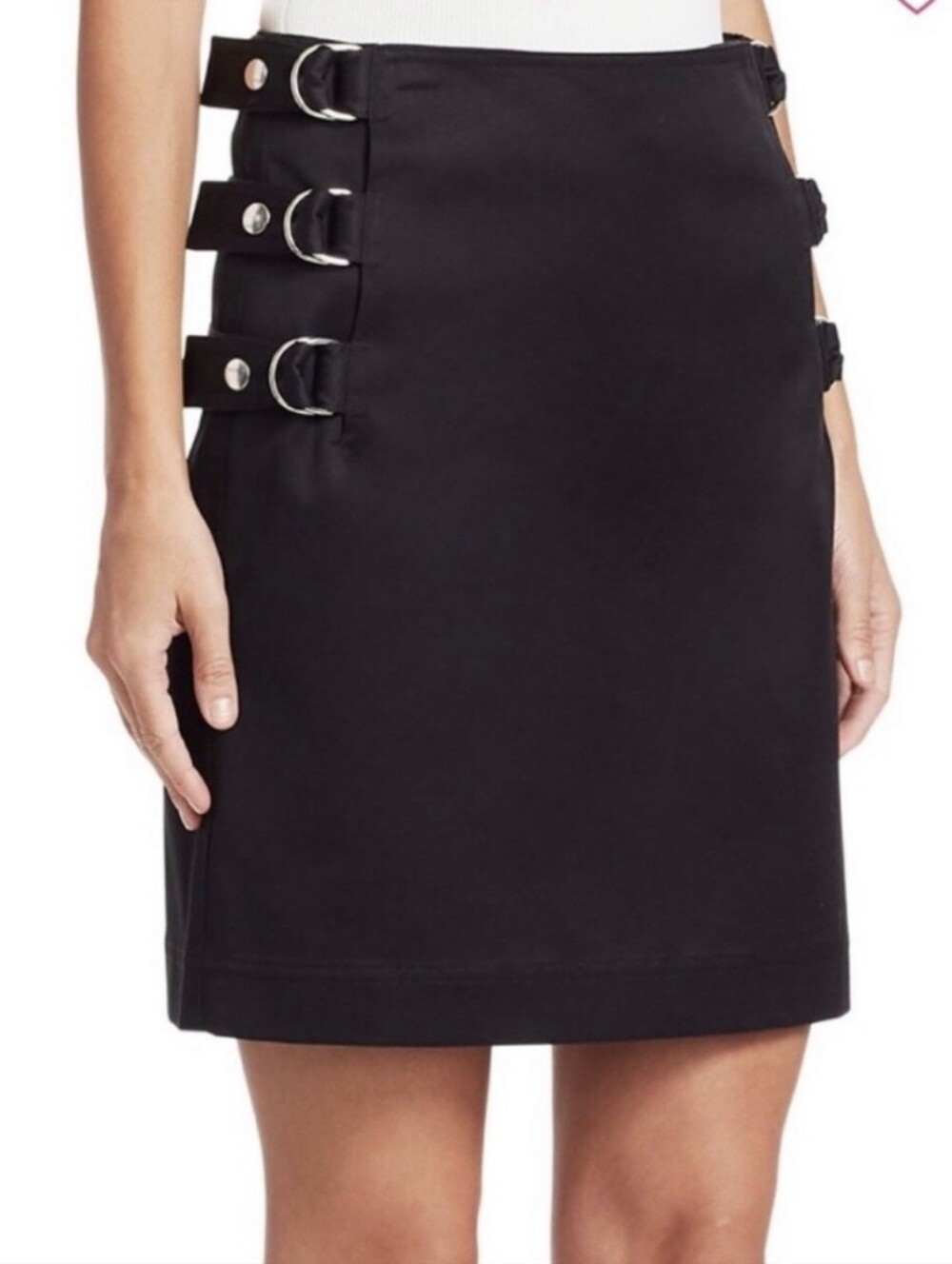 Helmut Lang Black Italian Cotton Side-Buckle Mini Skirt